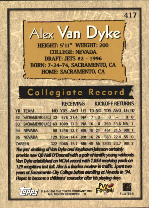 1996 Topps Football "Main Set" Cards #221 to #440 Rookies and Veterans - Picture 273 of 299