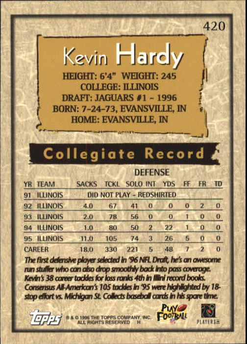 1996 Topps Football "Main Set" Cards #221 to #440 Rookies and Veterans - Picture 275 of 299