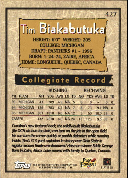 1996 Topps Football "Main Set" Cards #221 to #440 Rookies and Veterans - Picture 279 of 299