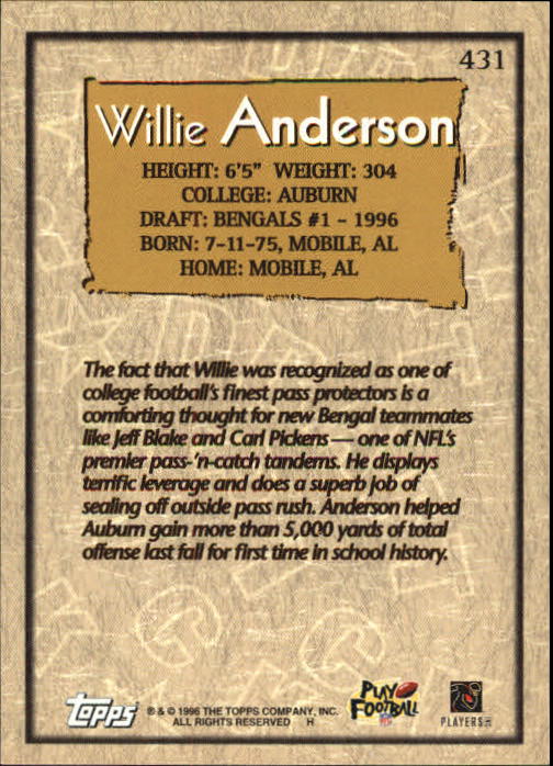 1996 Topps Football "Main Set" Cards #221 to #440 Rookies and Veterans - Picture 283 of 299