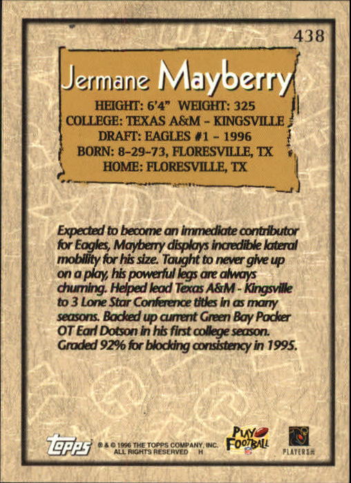 1996 Topps Football "Main Set" Cards #221 to #440 Rookies and Veterans - Picture 295 of 299