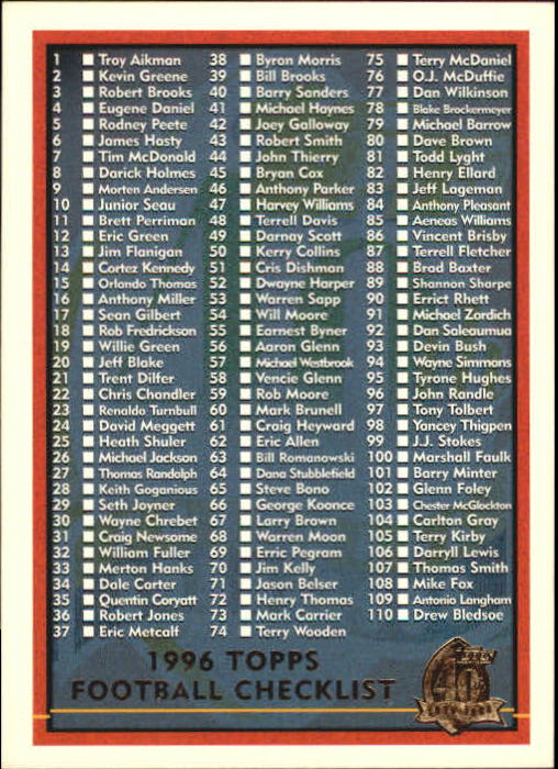 1996 Topps Football "Main Set" Cards #221 to #440 Rookies and Veterans - Picture 296 of 299