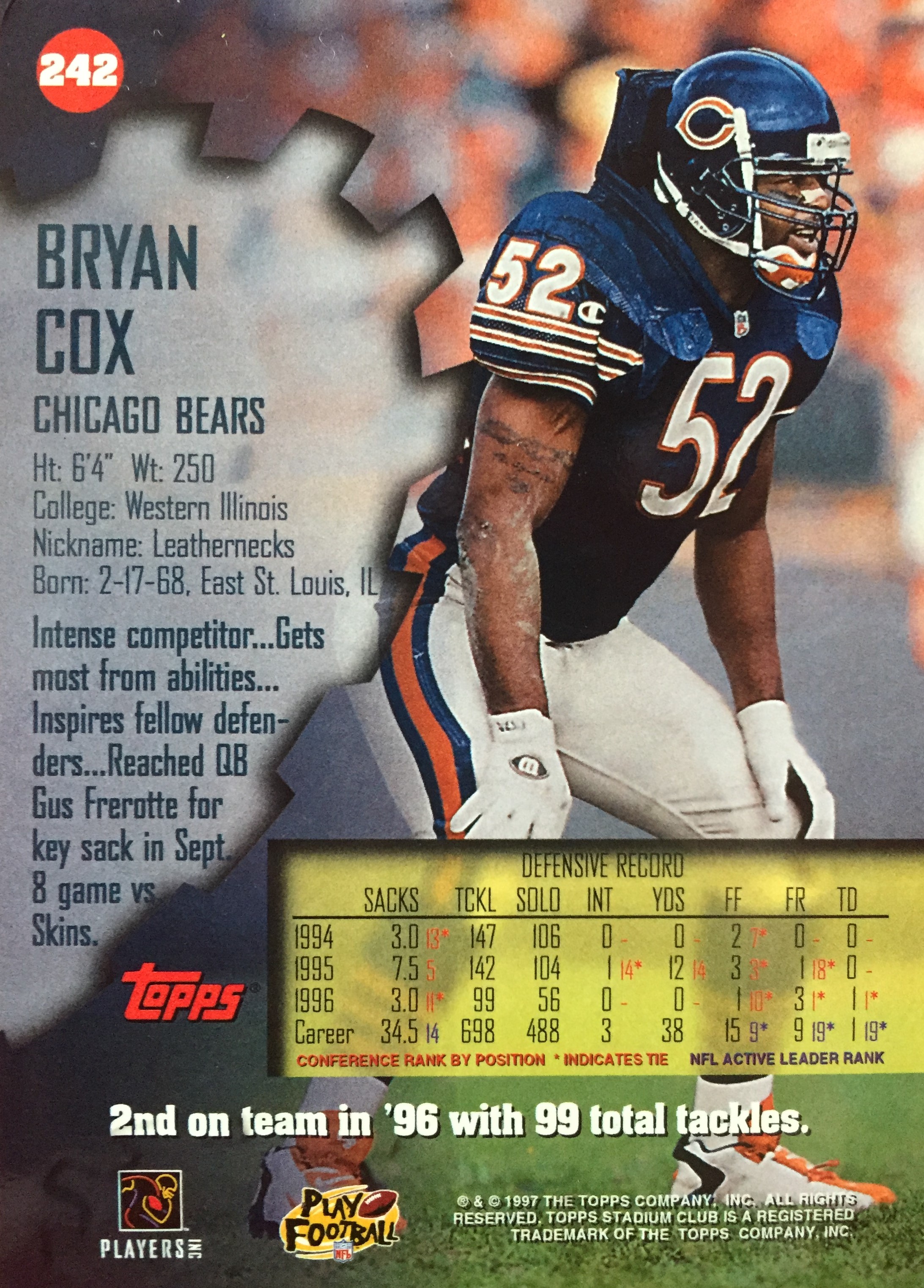 1997 Stadium Club Football "Main Set" Cards #201 to Checklists Rookies and Vets - Picture 68 of 252