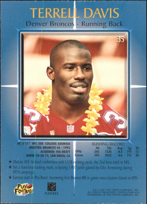 1997 Topps Stars Football "Main Set" Cards #1 to #125 Rookies and Veterans - Picture 45 of 171