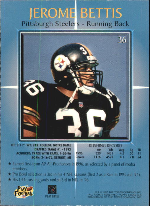 1997 Topps Stars Football "Main Set" Cards #1 to #125 Rookies and Veterans - Picture 47 of 171