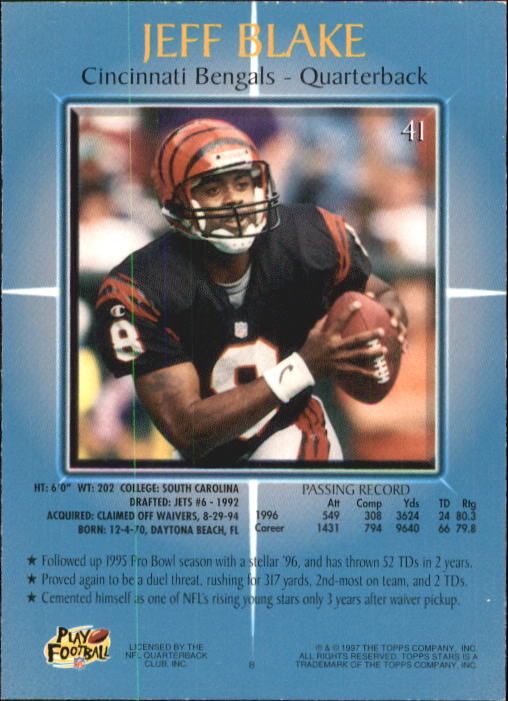 1997 Topps Stars Football "Main Set" Cards #1 to #125 Rookies and Veterans - Picture 53 of 171