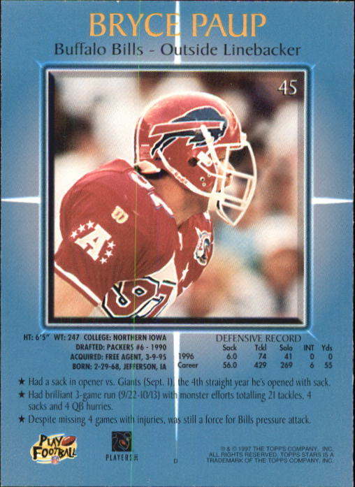1997 Topps Stars Football "Main Set" Cards #1 to #125 Rookies and Veterans - Picture 59 of 171