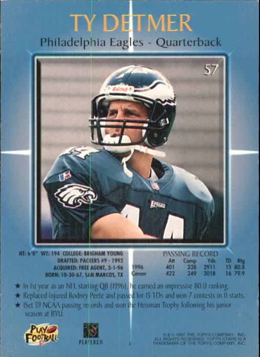 1997 Topps Stars Football "Main Set" Cards #1 to #125 Rookies and Veterans - Picture 77 of 171