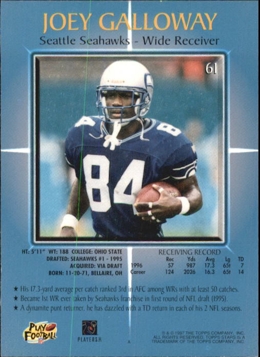 1997 Topps Stars Football "Main Set" Cards #1 to #125 Rookies and Veterans - Picture 81 of 171