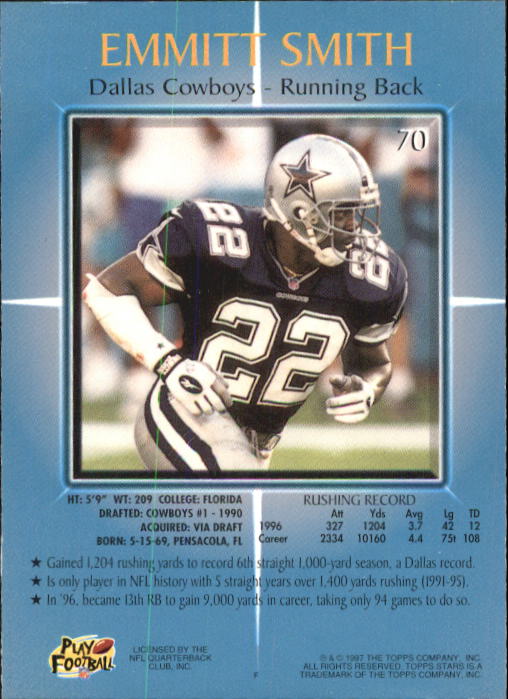 1997 Topps Stars Football "Main Set" Cards #1 to #125 Rookies and Veterans - Picture 97 of 171