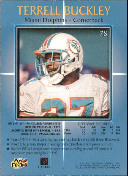 1997 Topps Stars Football "Main Set" Cards #1 to #125 Rookies and Veterans - Picture 109 of 171