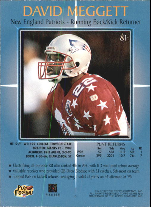 1997 Topps Stars Football "Main Set" Cards #1 to #125 Rookies and Veterans - Picture 111 of 171