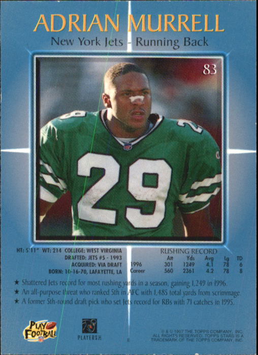 1997 Topps Stars Football "Main Set" Cards #1 to #125 Rookies and Veterans - Picture 115 of 171