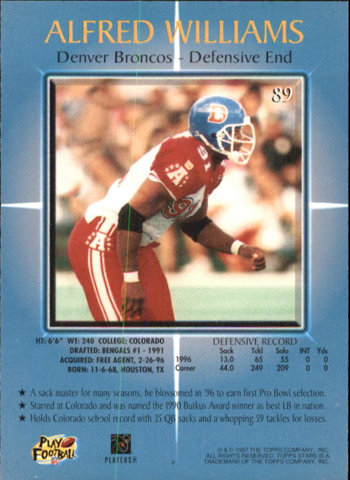 1997 Topps Stars Football "Main Set" Cards #1 to #125 Rookies and Veterans - Picture 121 of 171