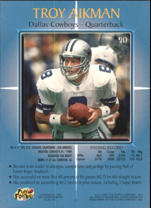 1997 Topps Stars Football "Main Set" Cards #1 to #125 Rookies and Veterans - Picture 123 of 171