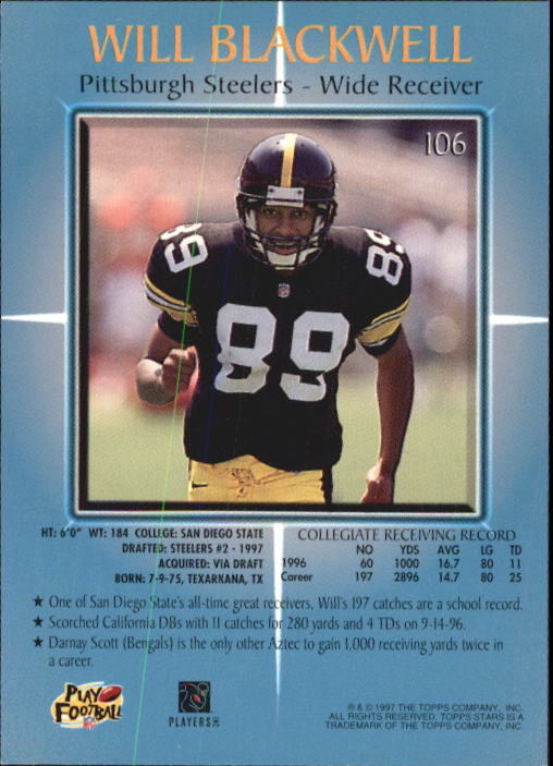 1997 Topps Stars Football "Main Set" Cards #1 to #125 Rookies and Veterans - Picture 145 of 171