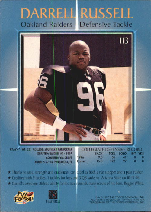 1997 Topps Stars Football "Main Set" Cards #1 to #125 Rookies and Veterans - Picture 155 of 171