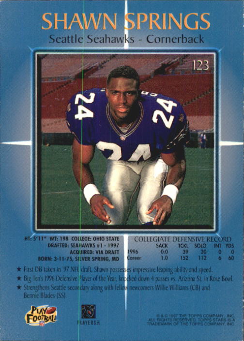 1997 Topps Stars Football "Main Set" Cards #1 to #125 Rookies and Veterans - Picture 165 of 171