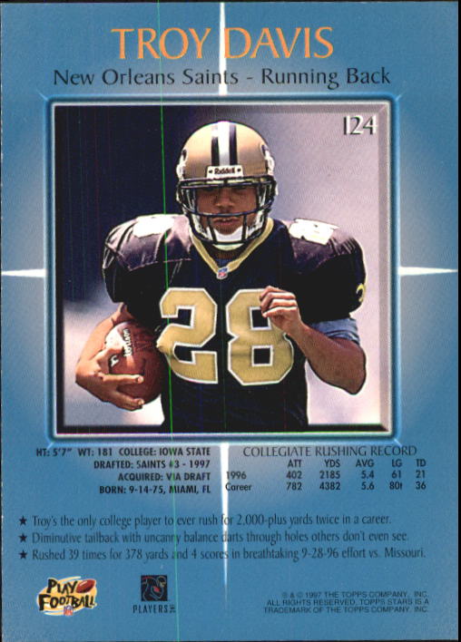 1997 Topps Stars Football "Main Set" Cards #1 to #125 Rookies and Veterans - Picture 167 of 171