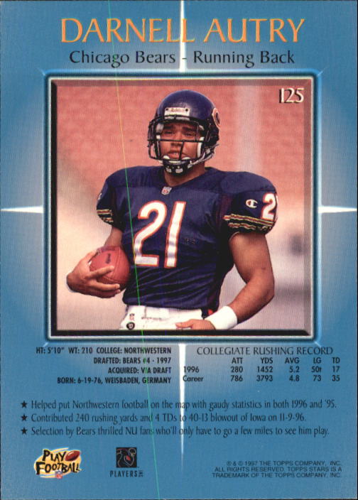 1997 Topps Stars Football "Main Set" Cards #1 to #125 Rookies and Veterans - Picture 169 of 171