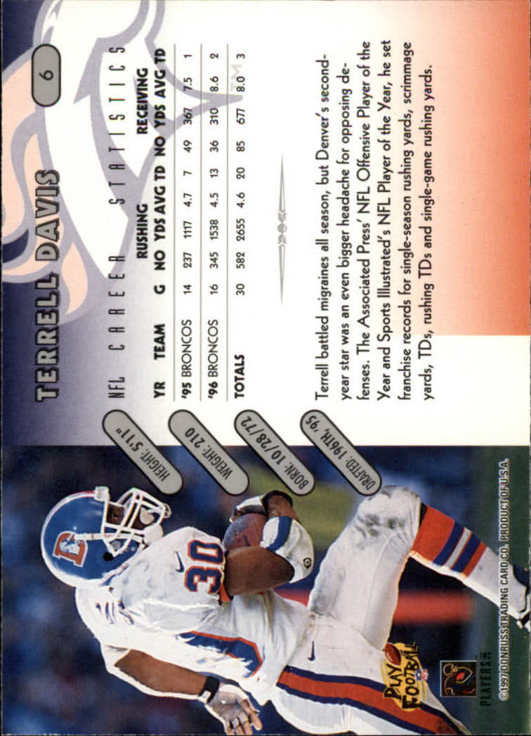1997 Donruss Football "Main Set" Cards #1 to #230 Rookies and Veterans - Picture 13 of 445