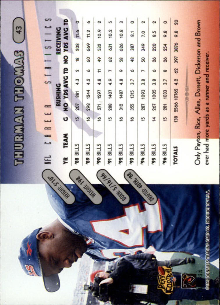 1997 Donruss Football "Main Set" Cards #1 to #230 Rookies and Veterans - Picture 83 of 445