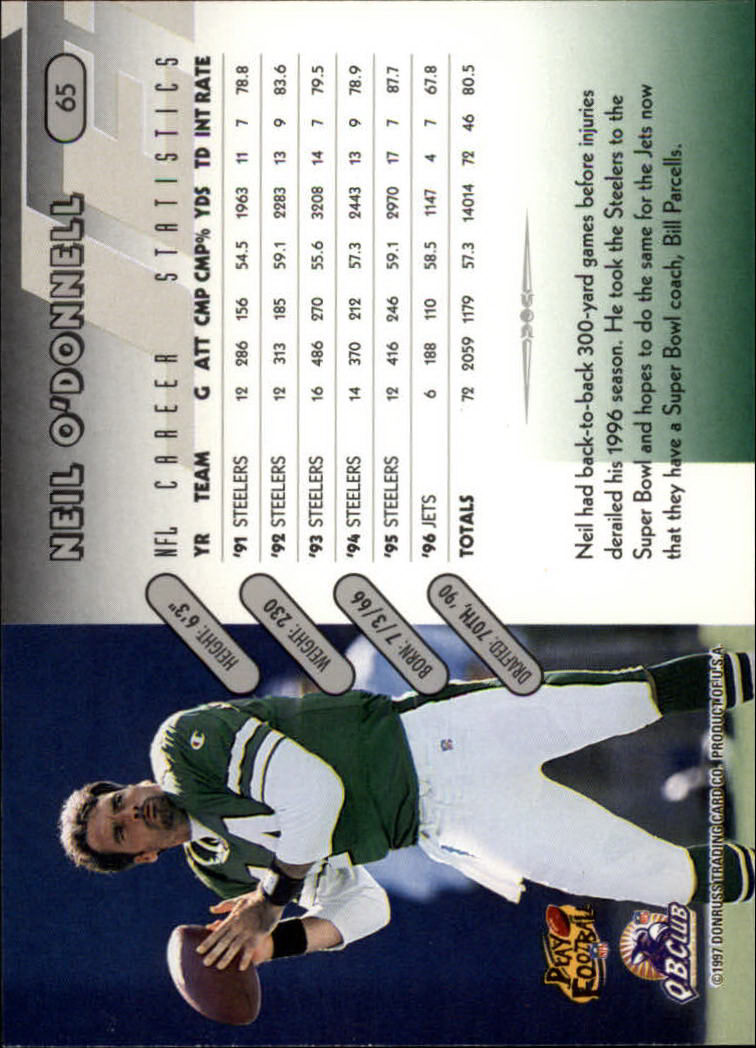 1997 Donruss Football "Main Set" Cards #1 to #230 Rookies and Veterans - Picture 125 of 445