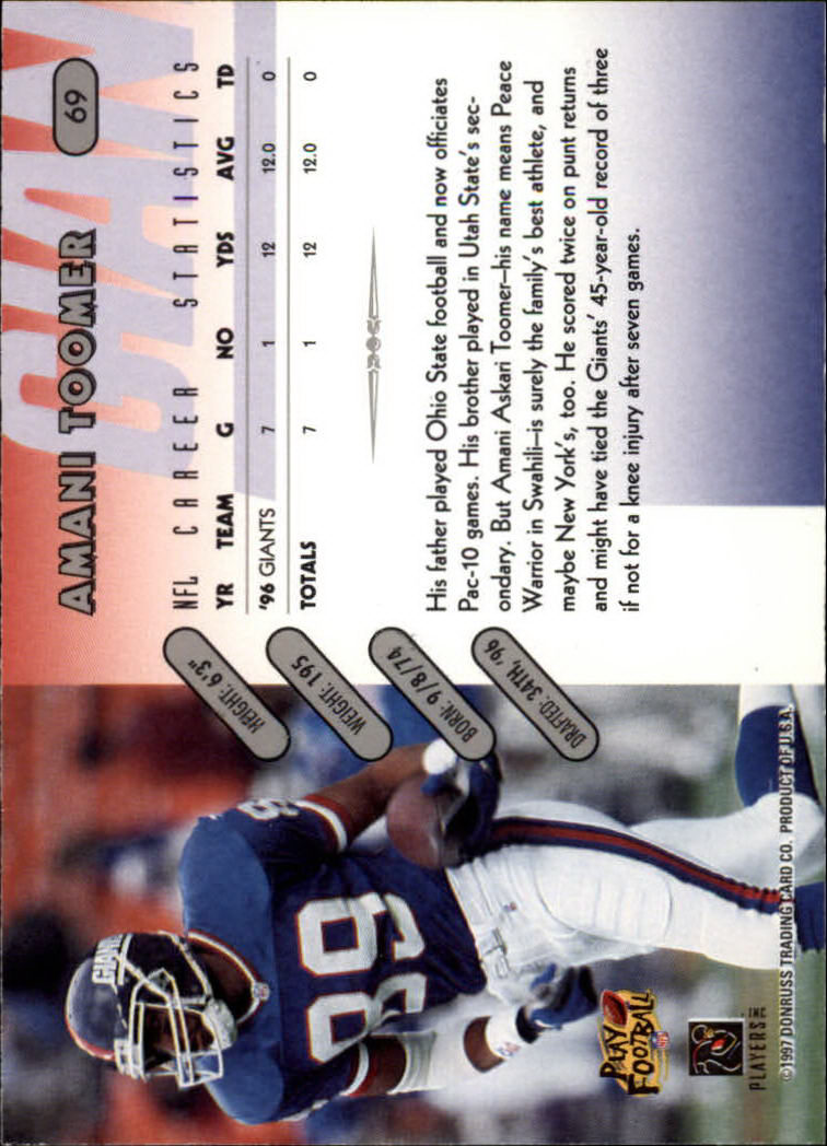 1997 Donruss Football "Main Set" Cards #1 to #230 Rookies and Veterans - Picture 133 of 445