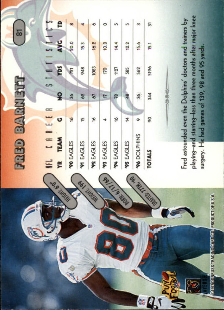 1997 Donruss Football "Main Set" Cards #1 to #230 Rookies and Veterans - Picture 157 of 445
