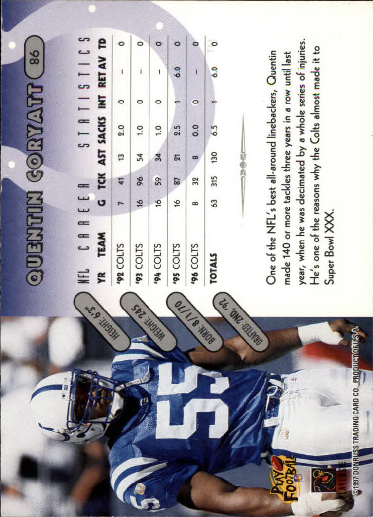 1997 Donruss Football "Main Set" Cards #1 to #230 Rookies and Veterans - Picture 167 of 445