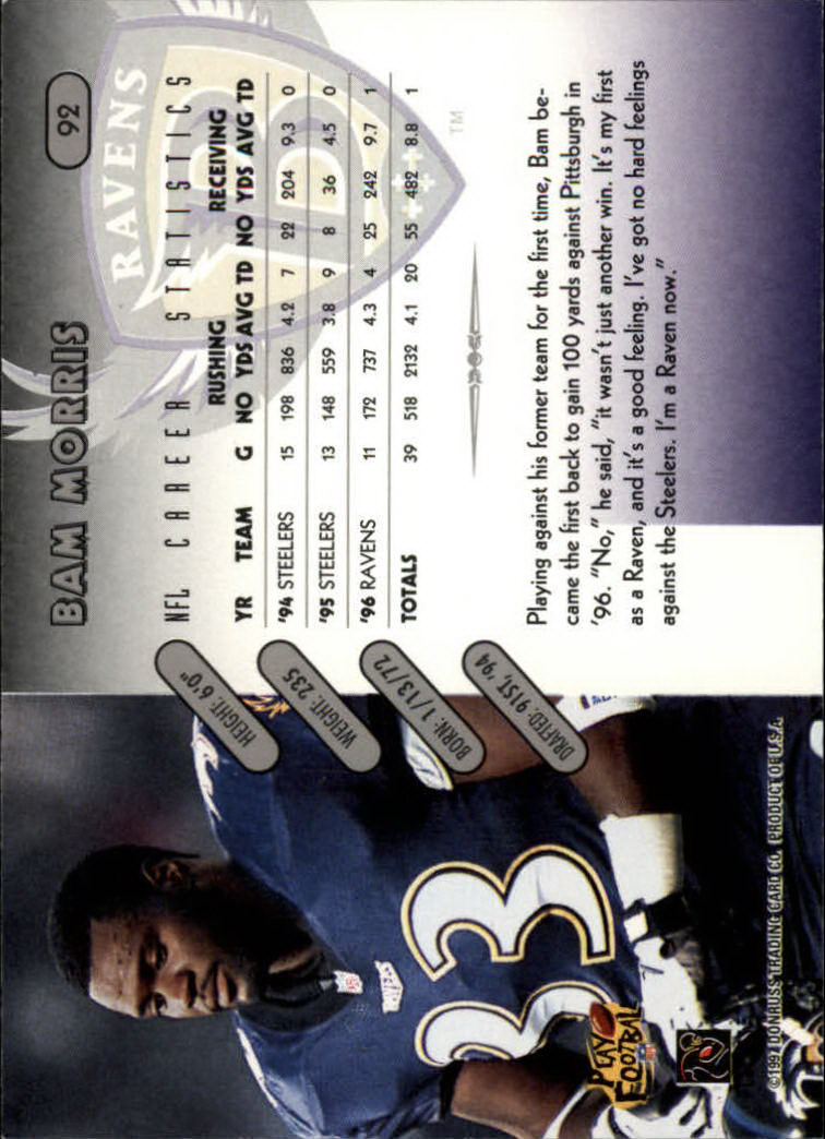 1997 Donruss Football "Main Set" Cards #1 to #230 Rookies and Veterans - Picture 179 of 445