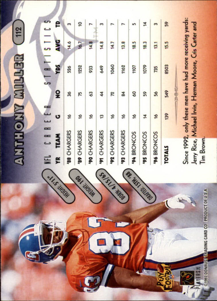 1997 Donruss Football "Main Set" Cards #1 to #230 Rookies and Veterans - Picture 219 of 445