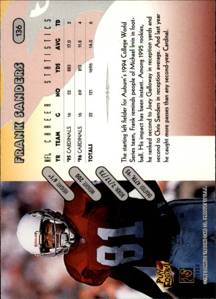 1997 Donruss Football "Main Set" Cards #1 to #230 Rookies and Veterans - Picture 267 of 445