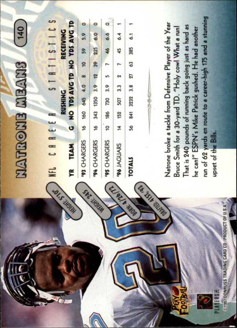 1997 Donruss Football "Main Set" Cards #1 to #230 Rookies and Veterans - Picture 273 of 445