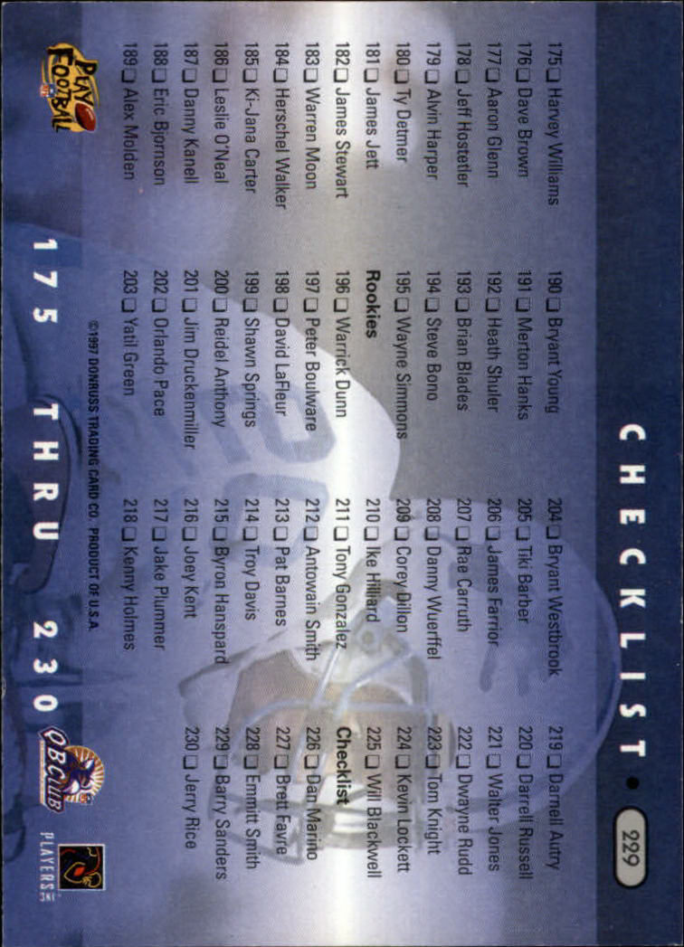 1997 Donruss Football "Main Set" Cards #1 to #230 Rookies and Veterans - Picture 443 of 445
