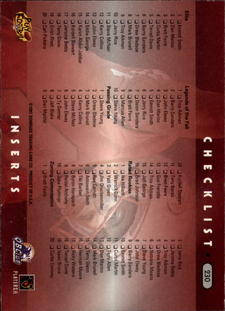 1997 Donruss Football "Main Set" Cards #1 to #230 Rookies and Veterans - Picture 445 of 445