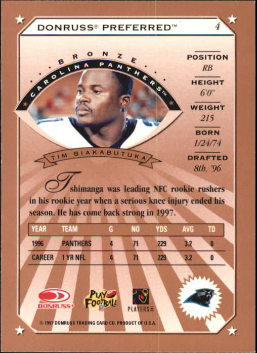 1997 Donruss Preferred Football "Main Set" Cards #1 to 150 Rookies and Veterans - Picture 3 of 147