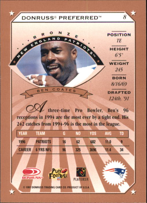 1997 Donruss Preferred Football "Main Set" Cards #1 to 150 Rookies and Veterans - Picture 5 of 147