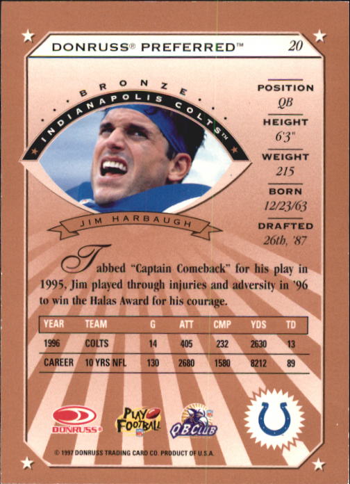1997 Donruss Preferred Football "Main Set" Cards #1 to 150 Rookies and Veterans - Picture 11 of 147