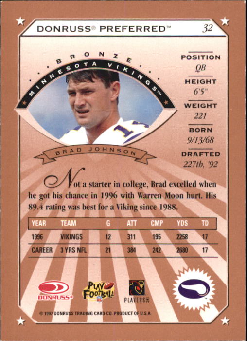 1997 Donruss Preferred Football "Main Set" Cards #1 to 150 Rookies and Veterans - Picture 17 of 147