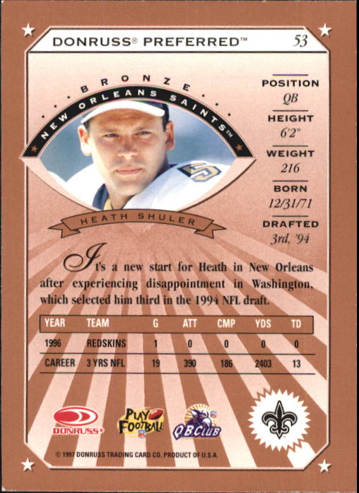 1997 Donruss Preferred Football "Main Set" Cards #1 to 150 Rookies and Veterans - Picture 31 of 147