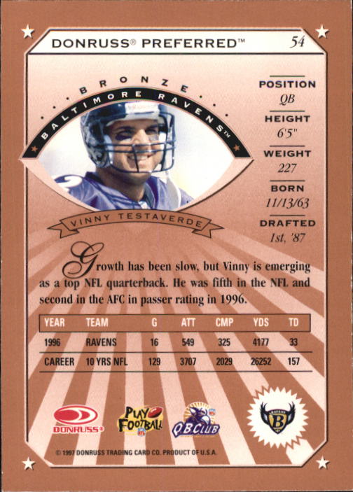 1997 Donruss Preferred Football "Main Set" Cards #1 to 150 Rookies and Veterans - Picture 33 of 147
