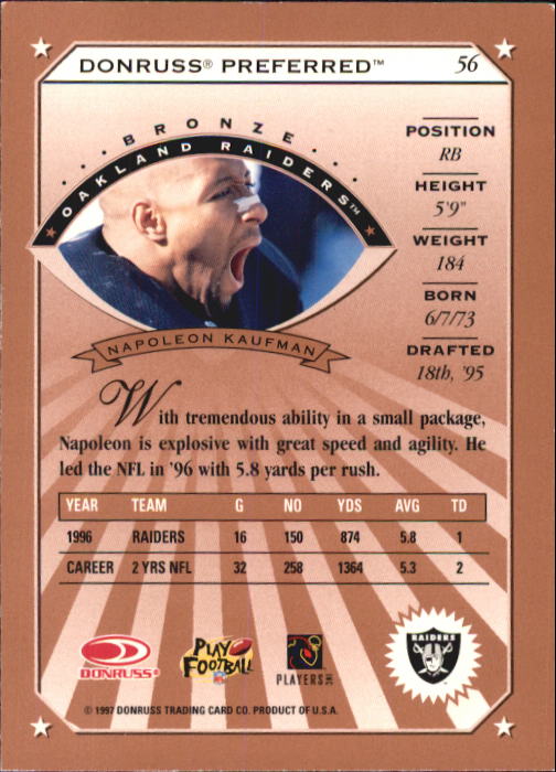1997 Donruss Preferred Football "Main Set" Cards #1 to 150 Rookies and Veterans - Picture 35 of 147