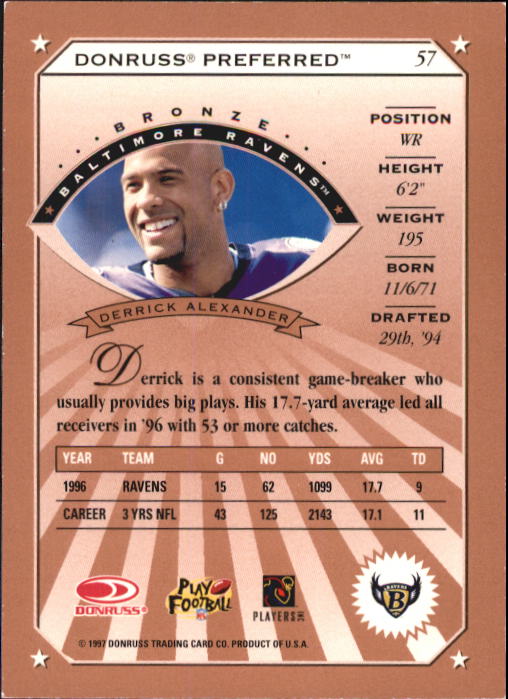 1997 Donruss Preferred Football "Main Set" Cards #1 to 150 Rookies and Veterans - Picture 37 of 147