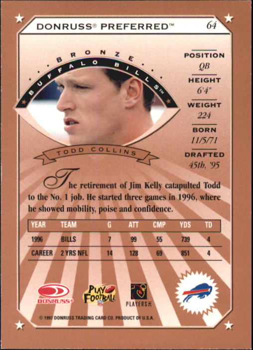 1997 Donruss Preferred Football "Main Set" Cards #1 to 150 Rookies and Veterans - Picture 43 of 147