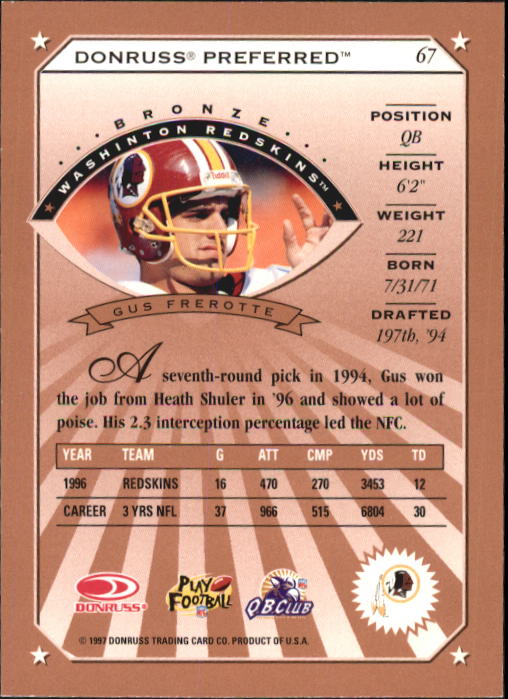1997 Donruss Preferred Football "Main Set" Cards #1 to 150 Rookies and Veterans - Picture 45 of 147