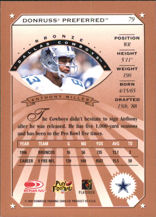 1997 Donruss Preferred Football "Main Set" Cards #1 to 150 Rookies and Veterans - Picture 59 of 147