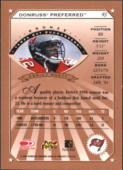 1997 Donruss Preferred Football "Main Set" Cards #1 to 150 Rookies and Veterans - Picture 65 of 147
