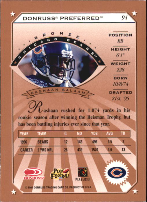 1997 Donruss Preferred Football "Main Set" Cards #1 to 150 Rookies and Veterans - Picture 81 of 147