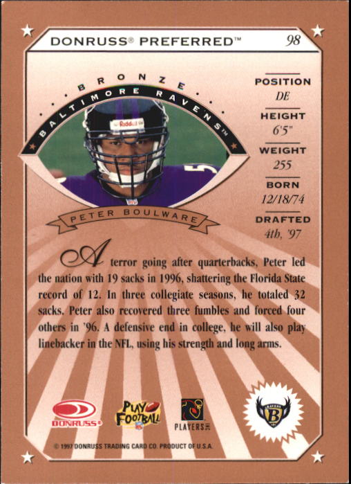 1997 Donruss Preferred Football "Main Set" Cards #1 to 150 Rookies and Veterans - Picture 83 of 147